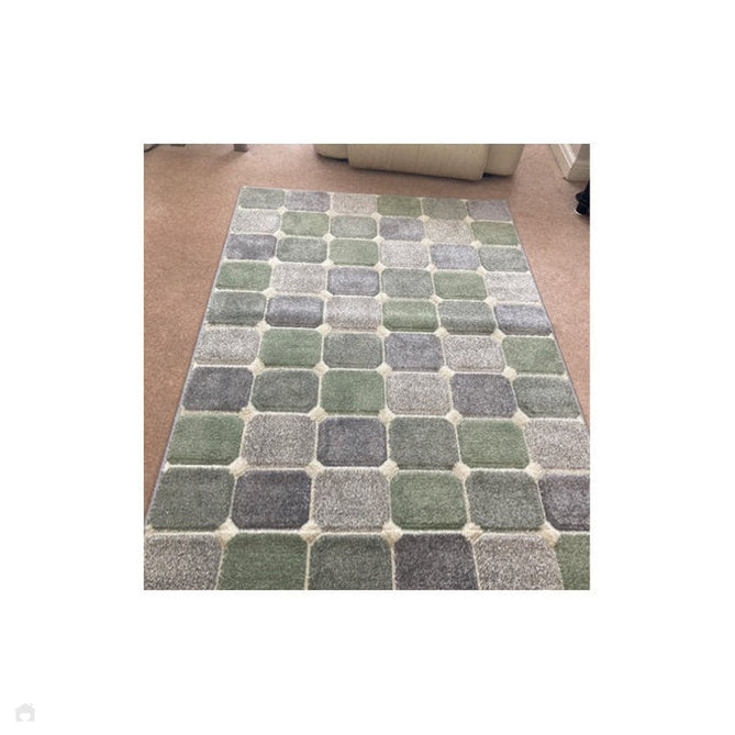 Portland 172 G Modern Geometric Blocks Carved Durable Short Pile Green/Grey/Cream Rug-Melrose-Rug Love - The Most Loved Rug Store