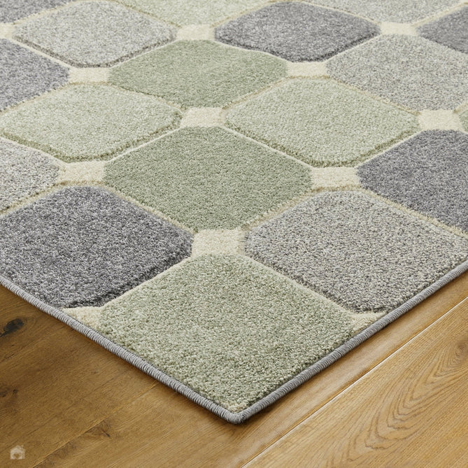 Portland 172 G Modern Geometric Blocks Carved Durable Short Pile Green/Grey/Cream Rug-Melrose-Rug Love - The Most Loved Rug Store