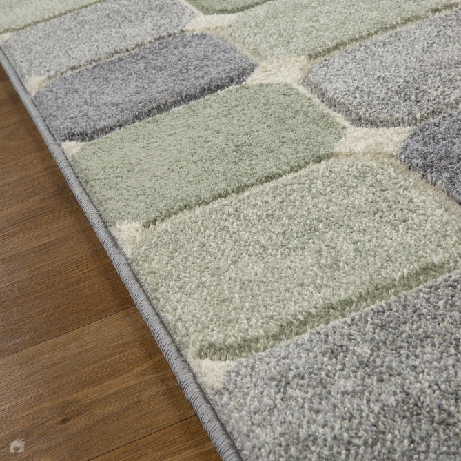 Portland 172 G Modern Geometric Blocks Carved Durable Short Pile Green/Grey/Cream Rug-Melrose-Rug Love - The Most Loved Rug Store