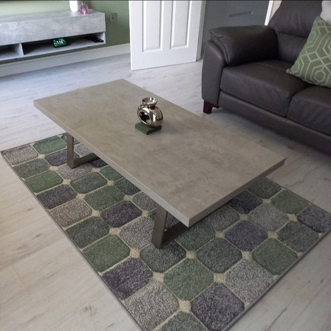 Portland 172 G Modern Geometric Blocks Carved Durable Short Pile Green/Grey/Cream Rug-Melrose-Rug Love - The Most Loved Rug Store