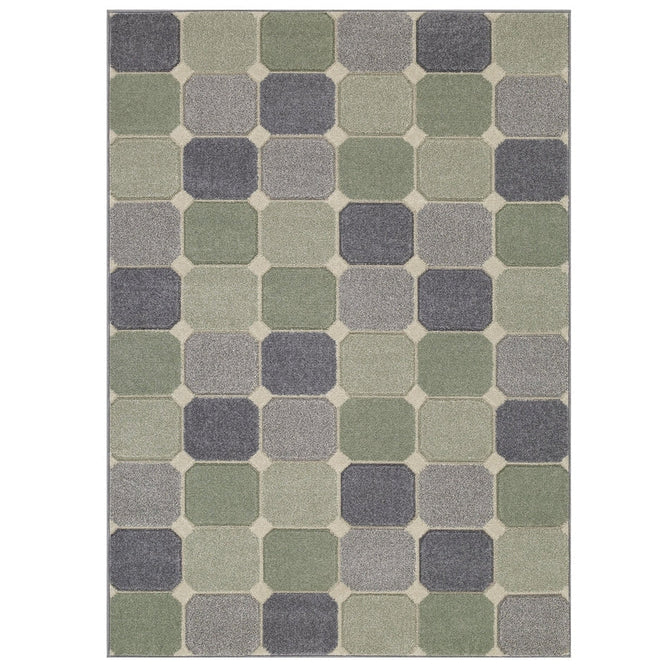 Portland 172 G Modern Geometric Blocks Carved Durable Short Pile Green/Grey/Cream Rug-Melrose-Rug Love - The Most Loved Rug Store