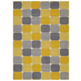 Portland 172 J Modern Geometric Blocks Carved Flat-Pile Yellow/Grey/Cream Rug