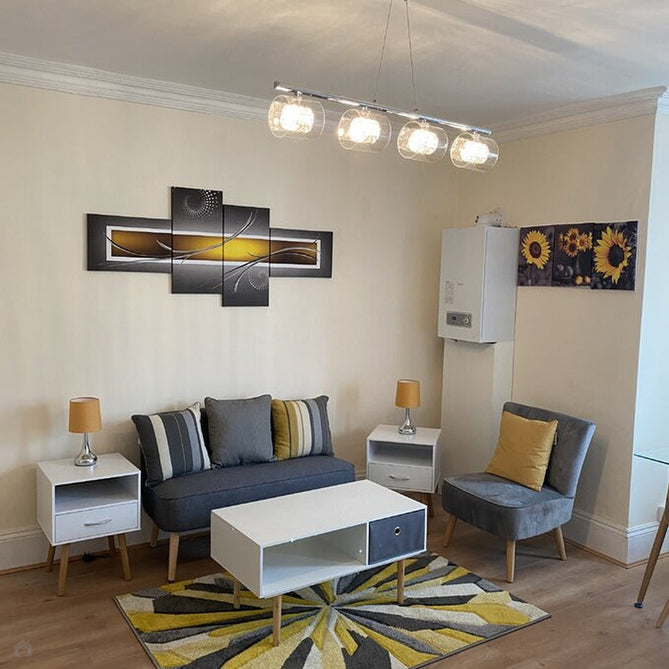 Portland 3337 A Modern Geometric Carved Durable Short Pile Grey/Cream/Yellow Rug-Melrose-Rug Love - The Most Loved Rug Store