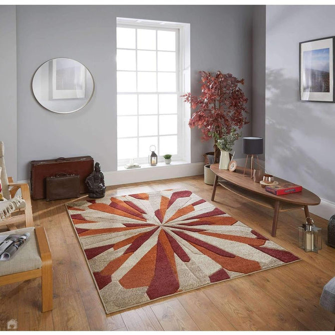 Portland 3337 E Modern Geometric Carved Durable Short Pile Terra/Red/Beige Rug-Melrose-Rug Love - The Most Loved Rug Store