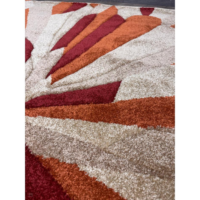 Portland 3337 E Modern Geometric Carved Durable Short Pile Terra/Red/Beige Rug-Oriental Weavers-Rug Love - The Most Loved Rug Store