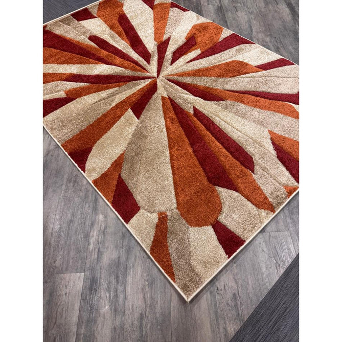 Portland 3337 E Modern Geometric Carved Durable Short Pile Terra/Red/Beige Rug-Oriental Weavers-Rug Love - The Most Loved Rug Store