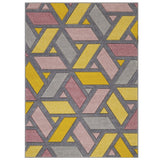 Portland 5153 U Modern Geometric Carved Flat-Pile Yellow/Pink/Grey/Cream Rug