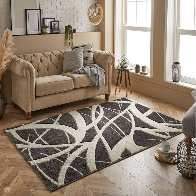 Portland 57 E Modern Geometric Carved Durable Short Pile Charcoal/Cream Rug-Melrose-Rug Love - The Most Loved Rug Store
