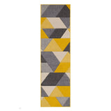 Portland 670 J Modern Geometric Carved Flat-Pile Yellow /Grey/Cream Runner