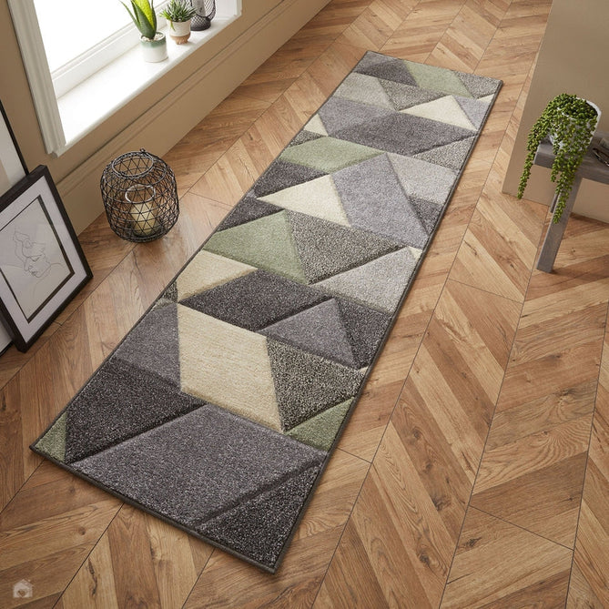 Portland 670 V Modern Geometric Carved Durable Short Pile Green/Grey/Cream Rug-Melrose-Rug Love - The Most Loved Rug Store
