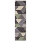 Portland 670 V Modern Geometric Carved Flat-Pile Green/Grey/Cream Runner