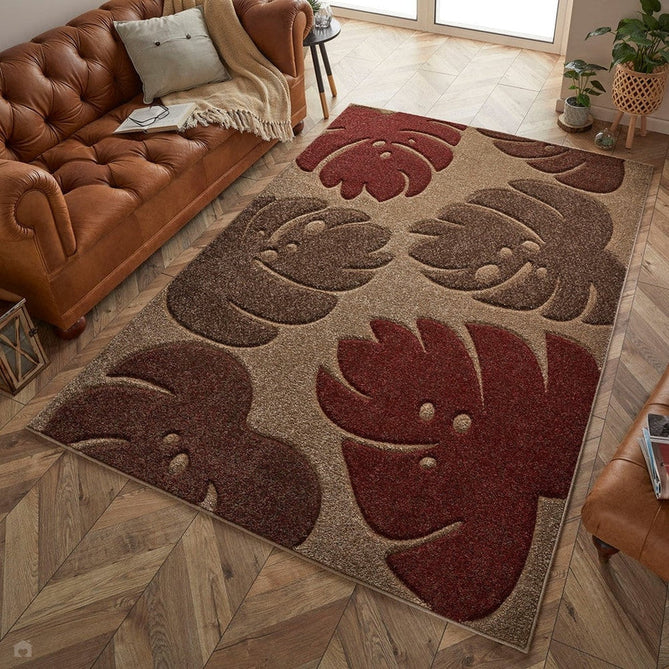 Portland 7155 Q Modern Geometric Carved Durable Short Pile Terra/Beige/Cream Rug-Oriental Weavers-Rug Love - The Most Loved Rug Store