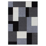 Portland 8425 B Modern Geometric Carved Durable Short Pile Charcoal/Grey/Cream/Black Rug