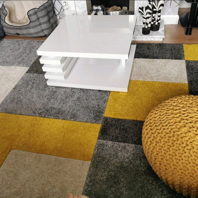 Portland 8425 I Modern Geometric Carved Durable Short Pile Grey/Yellow/Cream Rug-Melrose-Rug Love - The Most Loved Rug Store