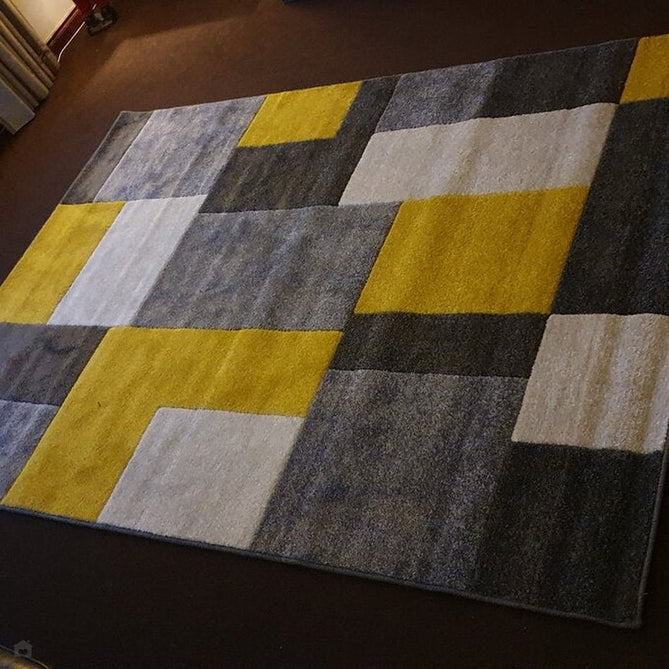Portland 8425 I Modern Geometric Carved Durable Short Pile Grey/Yellow/Cream Rug-Melrose-Rug Love - The Most Loved Rug Store