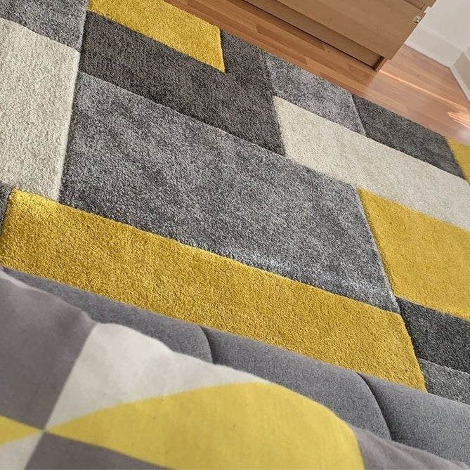 Portland 8425 I Modern Geometric Carved Durable Short Pile Grey/Yellow/Cream Rug-Melrose-Rug Love - The Most Loved Rug Store