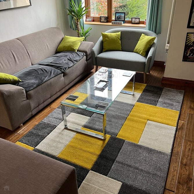 Portland 8425 I Modern Geometric Carved Durable Short Pile Grey/Yellow/Cream Rug-Melrose-Rug Love - The Most Loved Rug Store