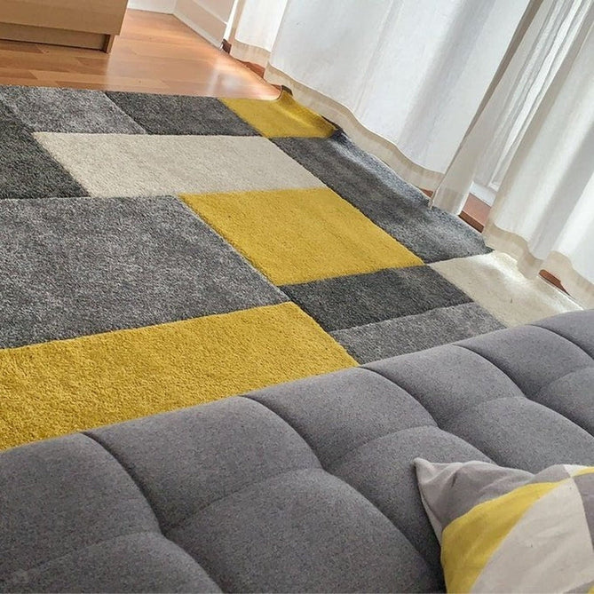 Portland 8425 I Modern Geometric Carved Durable Short Pile Grey/Yellow/Cream Rug-Melrose-Rug Love - The Most Loved Rug Store