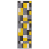 Portland 8425 I Modern Geometric Carved Flat-Pile Grey/Yellow/Cream Runner