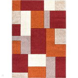 Portland 8425 R Modern Geometric Carved Flat-Pile Terracotta/Wine/Grey/Beige/Cream Rug