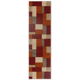 Portland 8425 R Modern Geometric Carved Flat-Pile Terracotta/Wine/Grey/Beige/Cream Runner