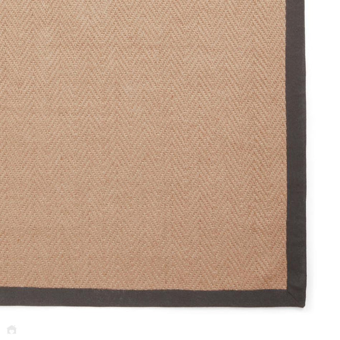 Portland Jute Cotton Border Modern Plain Hand-Woven Textured Herringbone Flatweave Natural/Charcoal Grey Rug-Think Rugs-Rug Love - The Most Loved Rug Store