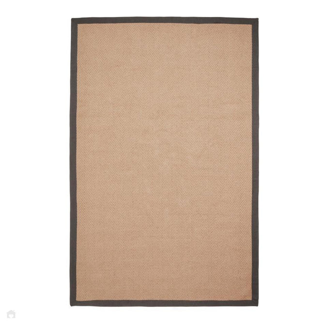 Portland Jute Cotton Border Modern Plain Hand-Woven Textured Herringbone Flatweave Natural/Charcoal Grey Rug-Think Rugs-Rug Love - The Most Loved Rug Store