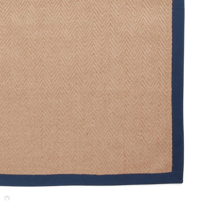 Portland Jute Cotton Border Modern Plain Hand-Woven Textured Herringbone Flatweave Natural/Deep Navy Blue Rug-Think Rugs-Rug Love - The Most Loved Rug Store