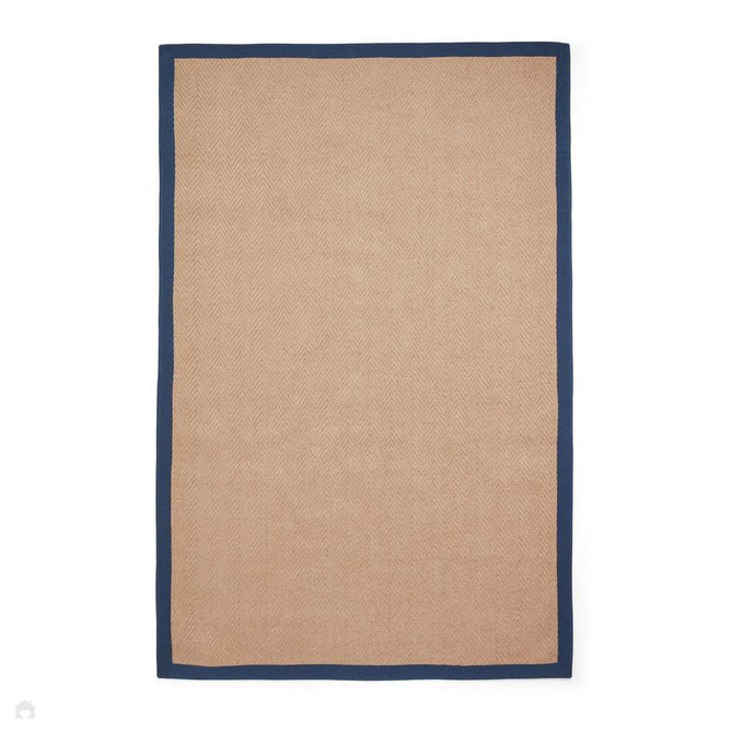 Portland Jute Cotton Border Modern Plain Hand-Woven Textured Herringbone Flatweave Natural/Deep Navy Blue Rug-Think Rugs-Rug Love - The Most Loved Rug Store