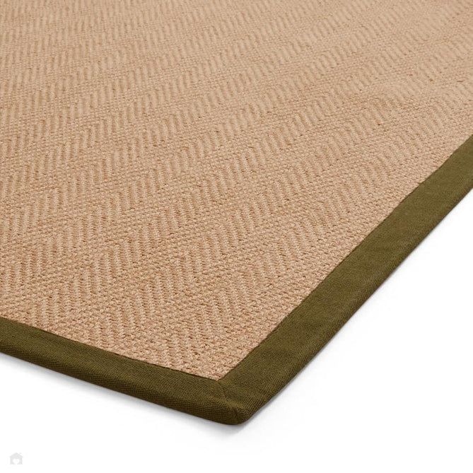 Portland Jute Cotton Border Modern Plain Hand-Woven Textured Herringbone Flatweave Natural/Olive Green Rug-Think Rugs-Rug Love - The Most Loved Rug Store