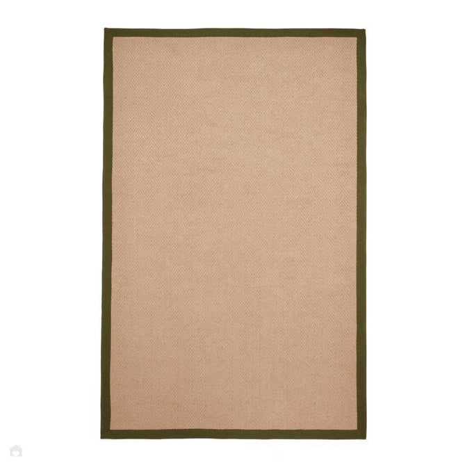 Portland Jute Cotton Border Modern Plain Hand-Woven Textured Herringbone Flatweave Natural/Olive Green Rug-Think Rugs-Rug Love - The Most Loved Rug Store