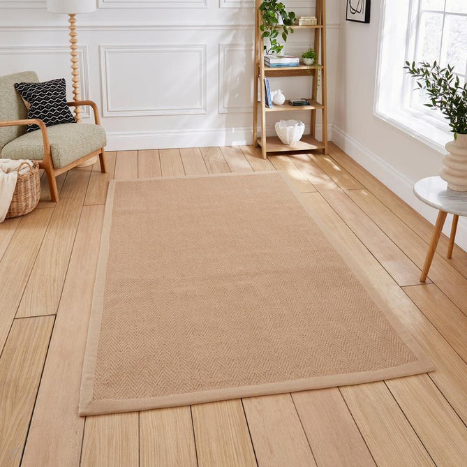 Portland Jute Cotton Border Modern Plain Hand-Woven Textured Herringbone Flatweave Natural/Soft Beige Rug-Think Rugs-Rug Love - The Most Loved Rug Store