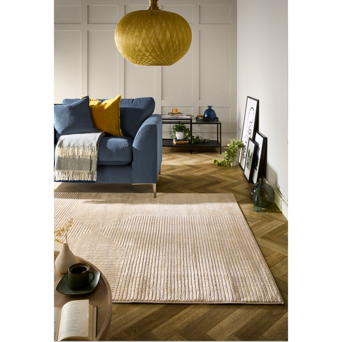 Pyramid Modern Geometric Carved Subtle Ribbed Stripe Hi-Low Textured Soft Beige/Sand/Yellow Rug-Origins-Rug Love - The Most Loved Rug Store