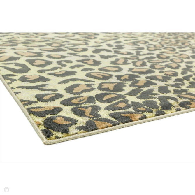 Quantum QU01 Modern Leopard Print Metallic Shimmer Textured High-Density Soft Smooth Low Profile Polyblend Short-Pile Warm Gold/Deep Brown/Charcoal/Olive Rug-Asiatic Carpets-Rug Love - The Most Loved Rug Store