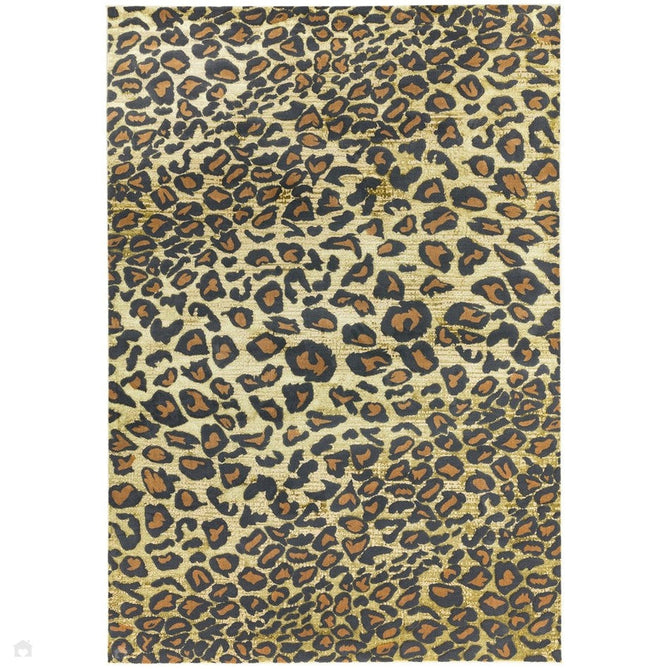 Quantum QU01 Modern Leopard Print Metallic Shimmer Textured High-Density Soft Smooth Low Profile Polyblend Short-Pile Warm Gold/Deep Brown/Charcoal/Olive Rug-Asiatic Carpets-Rug Love - The Most Loved Rug Store
