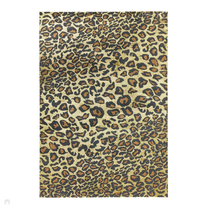 Quantum QU01 Modern Leopard Print Metallic Shimmer Textured High-Density Soft Smooth Low Profile Polyblend Short-Pile Warm Gold/Deep Brown/Charcoal/Olive Rug-Asiatic Carpets-Rug Love - The Most Loved Rug Store