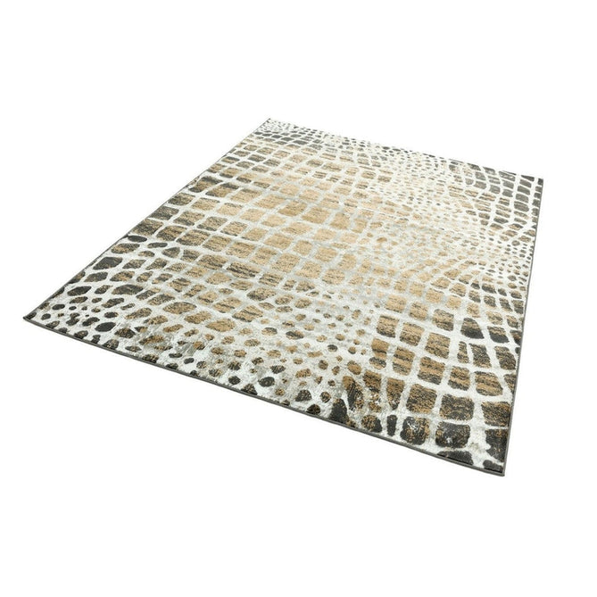 Quantum QU02 Modern Giraffe Print Metallic Shimmer Textured Short Pile Silver/Brown Rug-Asiatic Carpets-Rug Love - The Most Loved Rug Store