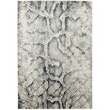 Quantum QU03 Modern Snake Print Metallic Shimmer Flat Pile Black/Grey/Cream Rug