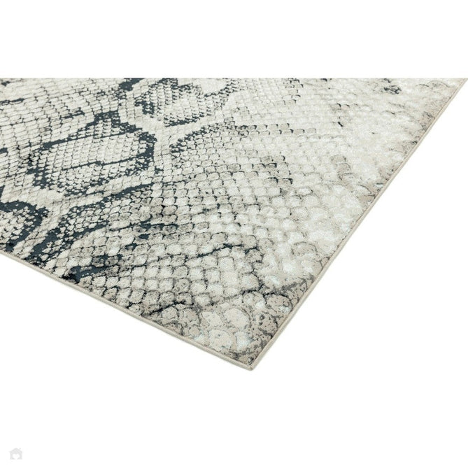Quantum QU03 Modern Snake Print Metallic Shimmer Textured High-Density Soft Smooth Low Profile Polyblend Short-Pile Cream/Grey/Black Rug-Asiatic Carpets-Rug Love - The Most Loved Rug Store