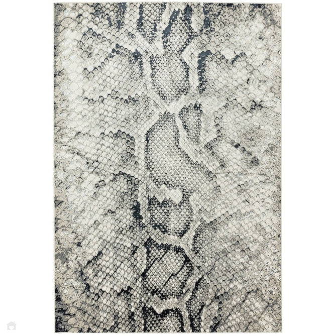 Quantum QU03 Modern Snake Print Metallic Shimmer Textured High-Density Soft Smooth Low Profile Polyblend Short-Pile Cream/Grey/Black Rug-Asiatic Carpets-Rug Love - The Most Loved Rug Store