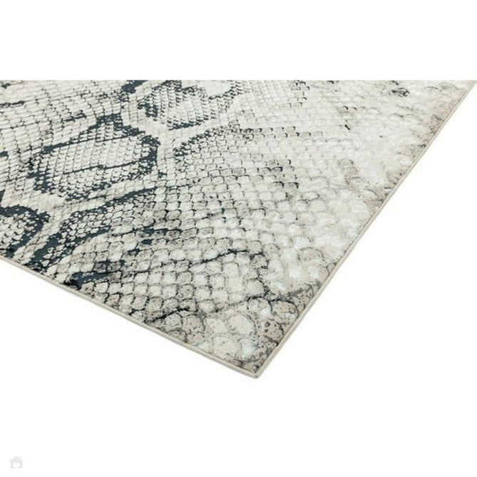 Quantum QU03 Modern Snake Print Metallic Shimmer Textured High-Density Soft Smooth Low Profile Polyblend Short-Pile Cream/Grey/Black Rug-Asiatic Carpets-Rug Love - The Most Loved Rug Store
