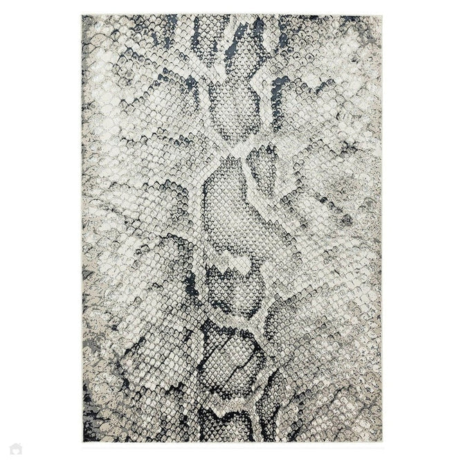 Quantum QU03 Modern Snake Print Metallic Shimmer Textured High-Density Soft Smooth Low Profile Polyblend Short-Pile Cream/Grey/Black Rug-Asiatic Carpets-Rug Love - The Most Loved Rug Store