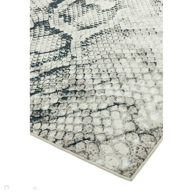 Quantum QU03 Modern Snake Print Metallic Shimmer Textured High-Density Soft Smooth Low Profile Polyblend Short-Pile Cream/Grey/Black Rug-Asiatic Carpets-Rug Love - The Most Loved Rug Store