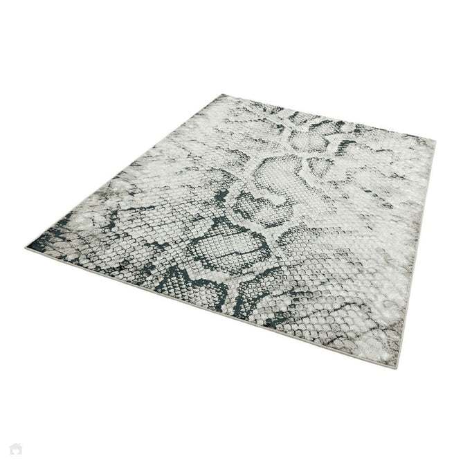 Quantum QU03 Modern Snake Print Metallic Shimmer Textured High-Density Soft Smooth Low Profile Polyblend Short-Pile Cream/Grey/Black Rug-Asiatic Carpets-Rug Love - The Most Loved Rug Store