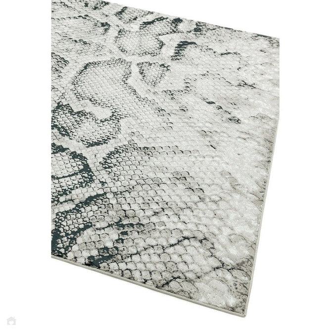 Quantum QU03 Modern Snake Print Metallic Shimmer Textured High-Density Soft Smooth Low Profile Polyblend Short-Pile Cream/Grey/Black Rug-Asiatic Carpets-Rug Love - The Most Loved Rug Store