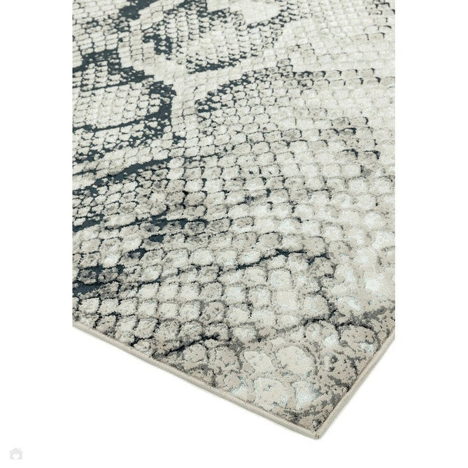 Quantum QU03 Modern Snake Print Metallic Shimmer Textured High-Density Soft Smooth Low Profile Polyblend Short-Pile Cream/Grey/Black Rug-Asiatic Carpets-Rug Love - The Most Loved Rug Store