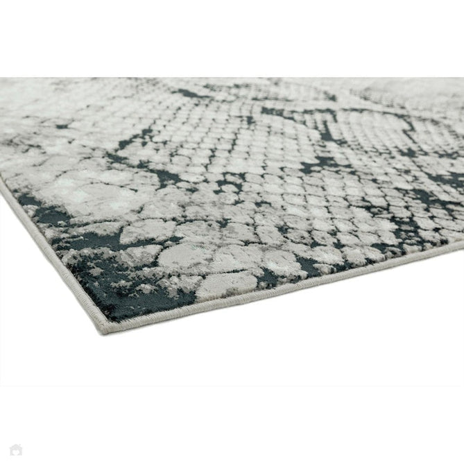 Quantum QU03 Modern Snake Print Metallic Shimmer Textured High-Density Soft Smooth Low Profile Polyblend Short-Pile Cream/Grey/Black Rug-Asiatic Carpets-Rug Love - The Most Loved Rug Store