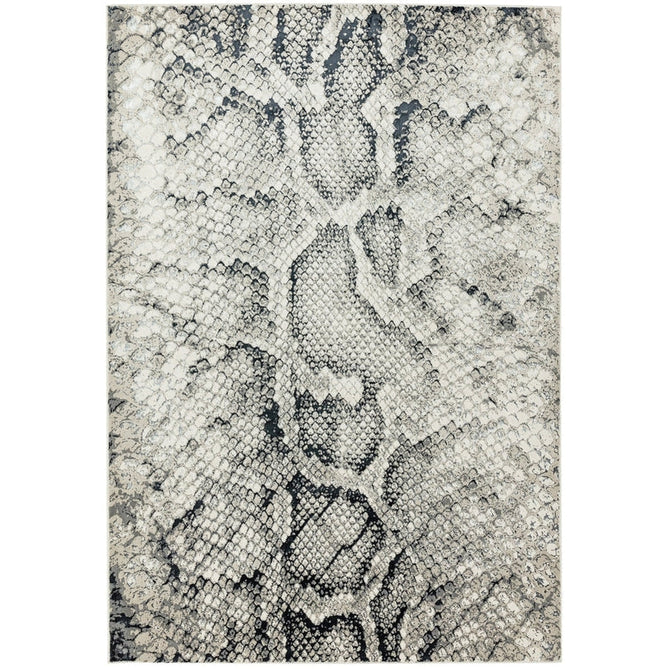 Quantum QU03 Modern Snake Print Metallic Shimmer Textured High-Density Soft Smooth Low Profile Polyblend Short-Pile Cream/Grey/Black Rug-Asiatic Carpets-Rug Love - The Most Loved Rug Store