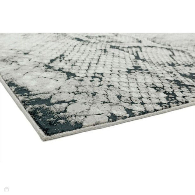 Quantum QU03 Modern Snake Print Metallic Shimmer Textured Short Pile Black/Grey/Cream Rug-Asiatic Carpets-Rug Love - The Most Loved Rug Store