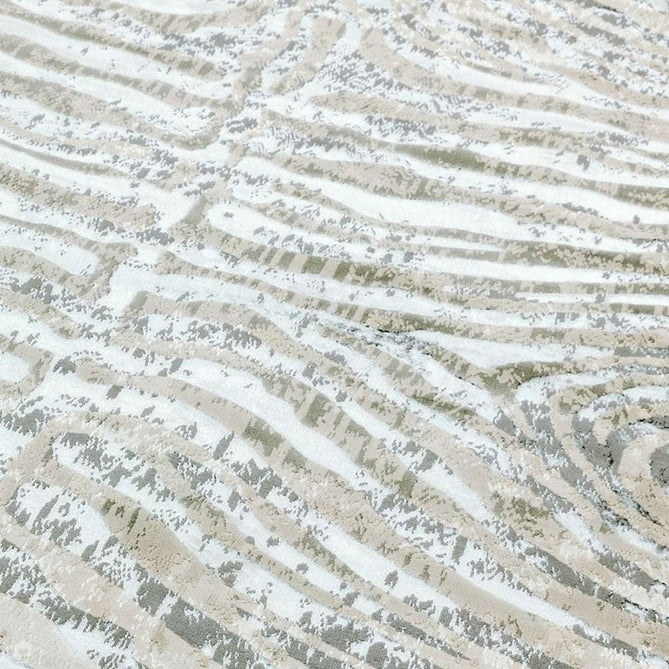 Quantum QU04 Modern Zebra Print Metallic Shimmer Textured High-Density Soft Smooth Low Profile Polyblend Short-Pile Grey/Silver/Cream Rug-Asiatic Carpets-Rug Love - The Most Loved Rug Store